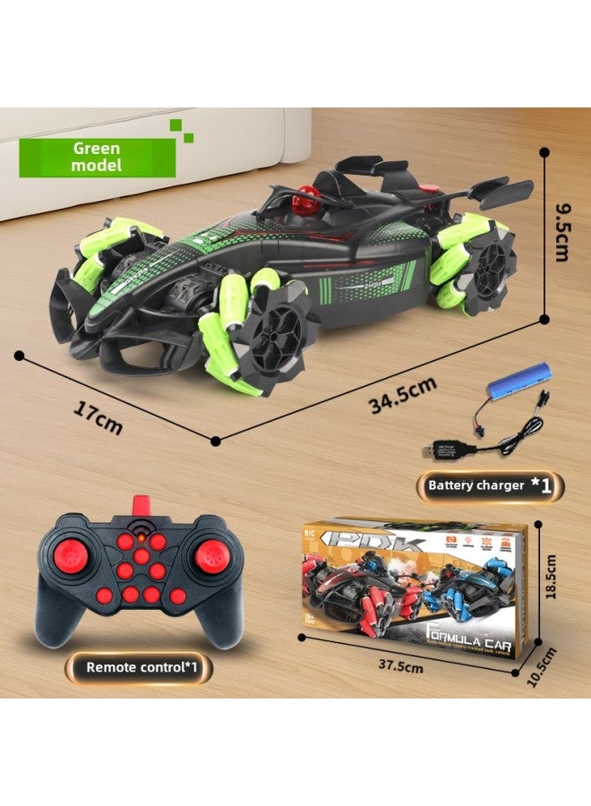 Children's Remote Control Stunt Racing F1 Formula Four-wheel Drive Music Spray Will Drift Off-road Remote Control Car Toys-Color:【green】 Large Size 34.5cmf1 Spray Remote Control Car-Scale:Comes With 2 Sets Of Rechargeable Batteries + Charger - Image 1