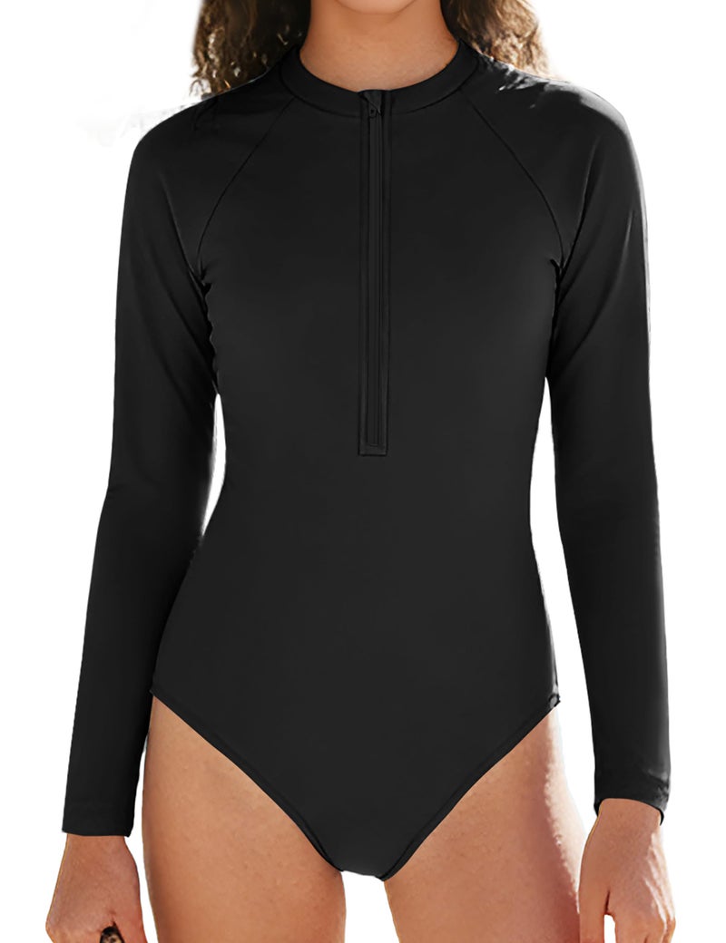 ADIFUN Girls Swimsuit 12-14 Girls One Piece Swimsuits Black Zipper Girl Rash Guard Swimwear Teen Girl Long Sleeve Bathing Suit UPF50+ Sun Protection Swim Suits - Image 1