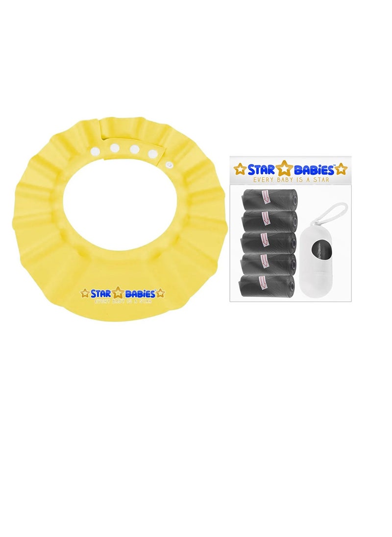 STAR BABiES Star Babies - Combo Pack of 2- Adjustable Shower Cap with Scented Bag (5 Pcs w/Dispenser) - Yellow/Black  - Image 1