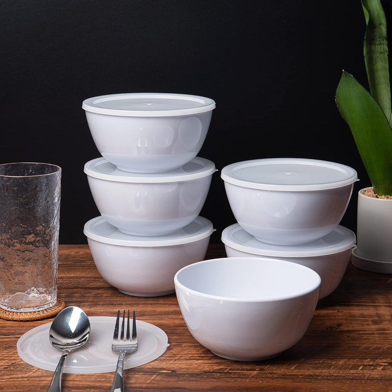 KX-WARE KXWARE Melamine Bowls with Lids set  28oz 6inch 100 Melamine CerealSoupSalad Bowls Set of 6 White  ShatterProof and ChipResistant Dishwasher Safe BPA Free - Image 4