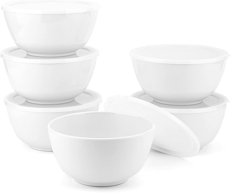 KX-WARE KXWARE Melamine Bowls with Lids set  28oz 6inch 100 Melamine CerealSoupSalad Bowls Set of 6 White  ShatterProof and ChipResistant Dishwasher Safe BPA Free - Image 1
