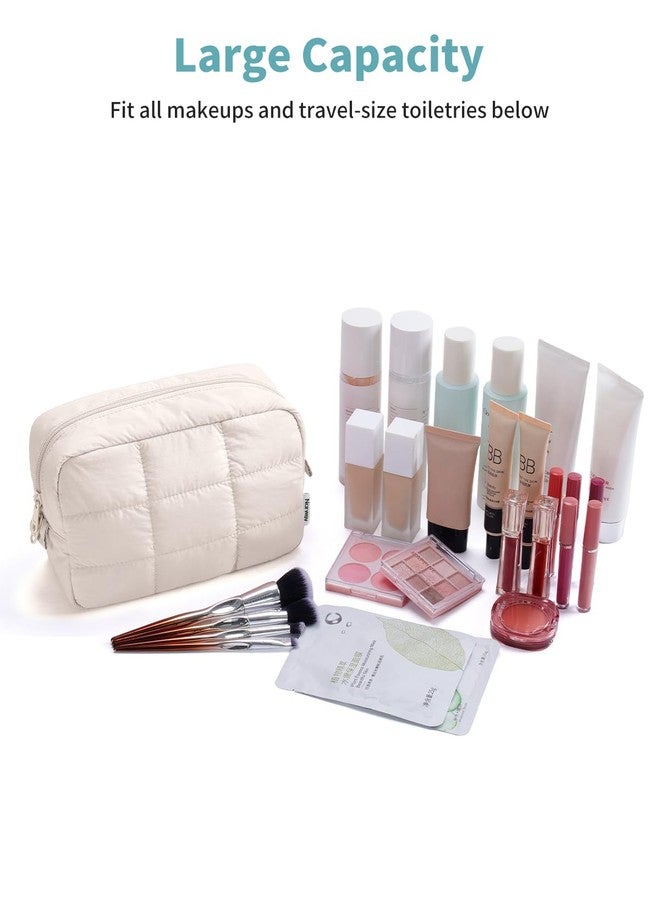 Narwey Puffer Travel Makeup Bag for Women Girl, Quilted Puffy Cosmetic Bag Make Up Bag Organizer, Cute Travel Toiletry Bag for Toiletries (Beige) - Image 5