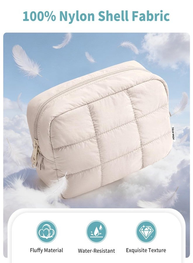 Narwey Puffer Travel Makeup Bag for Women Girl, Quilted Puffy Cosmetic Bag Make Up Bag Organizer, Cute Travel Toiletry Bag for Toiletries (Beige) - Image 2
