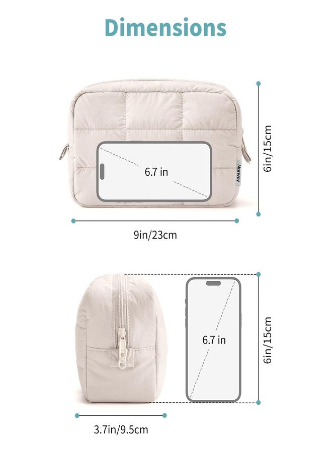 Narwey Puffer Travel Makeup Bag for Women Girl, Quilted Puffy Cosmetic Bag Make Up Bag Organizer, Cute Travel Toiletry Bag for Toiletries (Beige) - Image 4