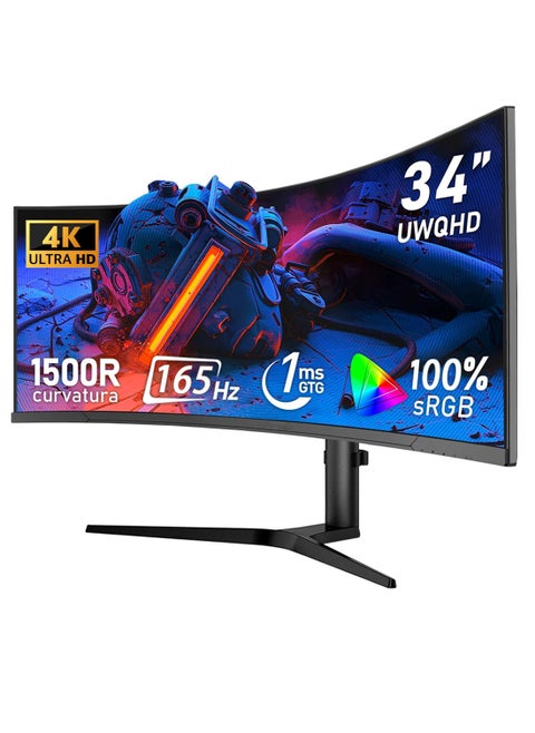 شاشة ألعاب منحنية فائقة الاتساع مقاس 34 بوصة، شاشة 1500RPC 165U wq HD 3440 صغيرة 1440، شاشة كمبيوتر منحنية مع مزامنة مجانية وقاعدة قابلة للتعديل متعددة الاتجاهات