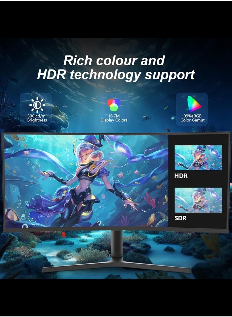 شاشة ألعاب منحنية فائقة الاتساع مقاس 34 بوصة، شاشة 1500RPC 165U wq HD 3440 صغيرة 1440، شاشة كمبيوتر منحنية مع مزامنة مجانية وقاعدة قابلة للتعديل متعددة الاتجاهات