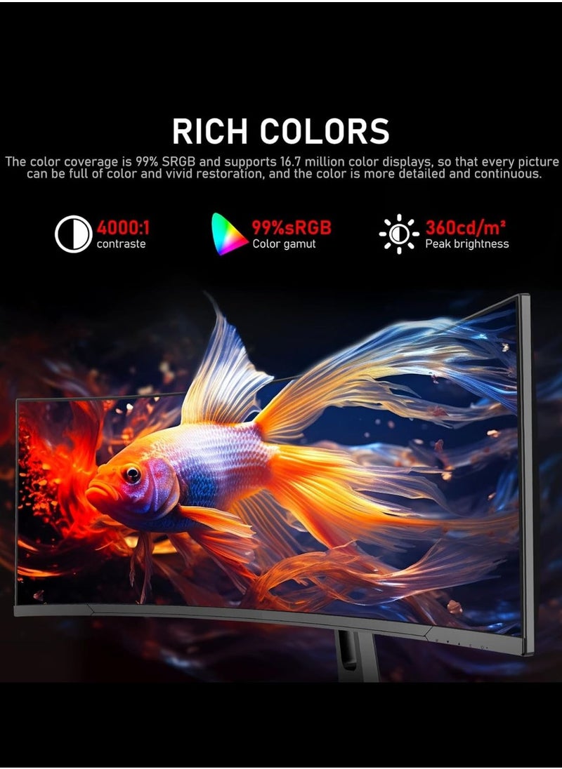 شاشة ألعاب منحنية فائقة الاتساع مقاس 34 بوصة، شاشة 1500RPC 165U wq HD 3440 صغيرة 1440، شاشة كمبيوتر منحنية مع مزامنة مجانية وقاعدة قابلة للتعديل متعددة الاتجاهات