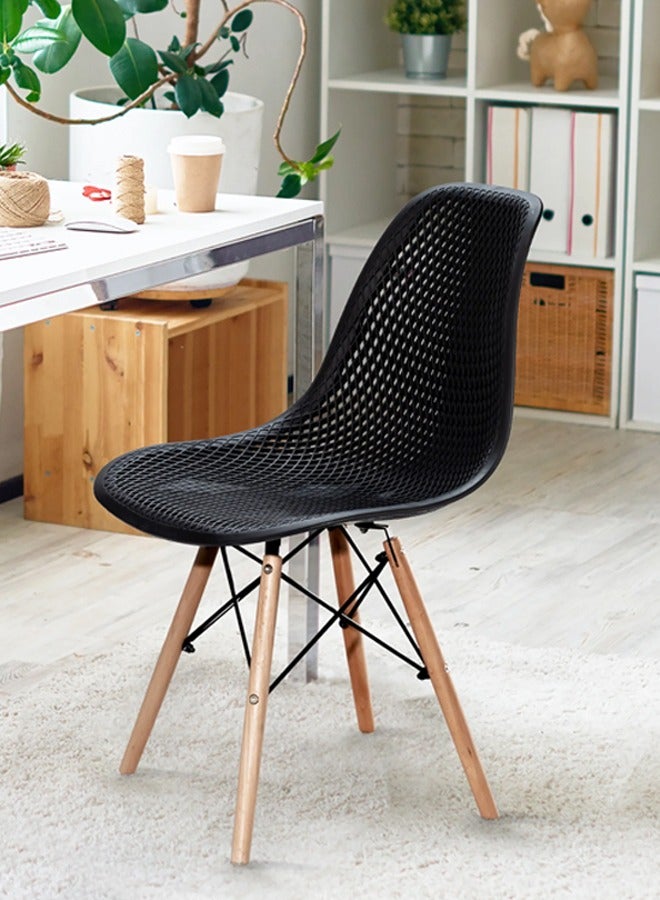 Taimi Set of 4 Modern Dining Chairs, Outdoor Indoor Shell PP Lounge Side Chairs with Mesh Design, Beech Wood Legs, Tulip Leisure Chairs, DSW Dining Chairs for Kitchen and Dining Room Black - Image 3