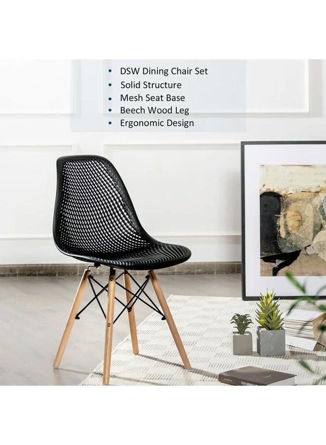 Taimi Set of 4 Modern Dining Chairs, Outdoor Indoor Shell PP Lounge Side Chairs with Mesh Design, Beech Wood Legs, Tulip Leisure Chairs, DSW Dining Chairs for Kitchen and Dining Room Black - Image 5