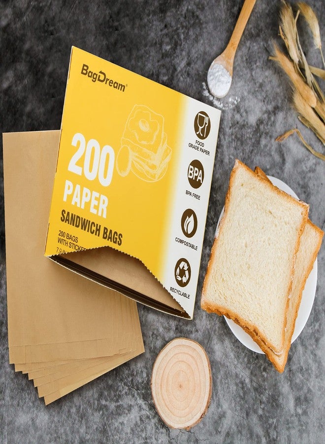 BagDream Paper Sandwich Bags 7.9x6.3x1.96" 200ct Recyclable Kitchens Paper Sack Sandwich Bags, Sealable with Thank You Stickers, Unbleached Natural Kraft Paper Bags - Image 4