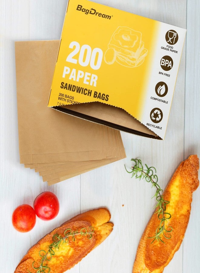 BagDream Paper Sandwich Bags 7.9x6.3x1.96" 200ct Recyclable Kitchens Paper Sack Sandwich Bags, Sealable with Thank You Stickers, Unbleached Natural Kraft Paper Bags - Image 5