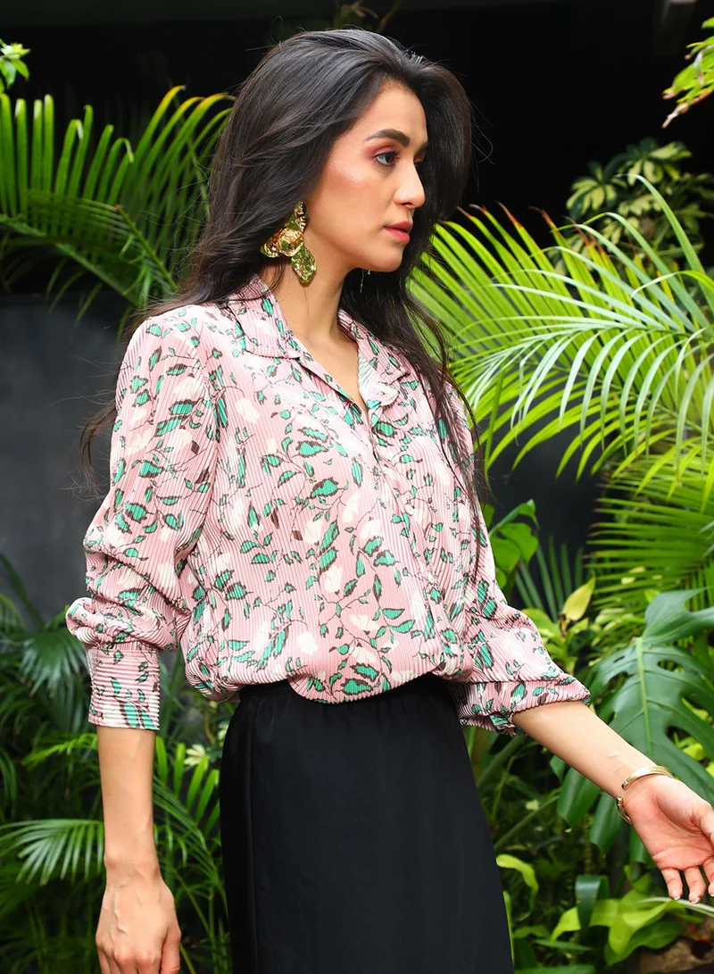 Pinacolada Women's Blush Pink Foliage Pleat Shirt Women's Blush Pink Foliage Pleat Shirt  | Best Price UAE