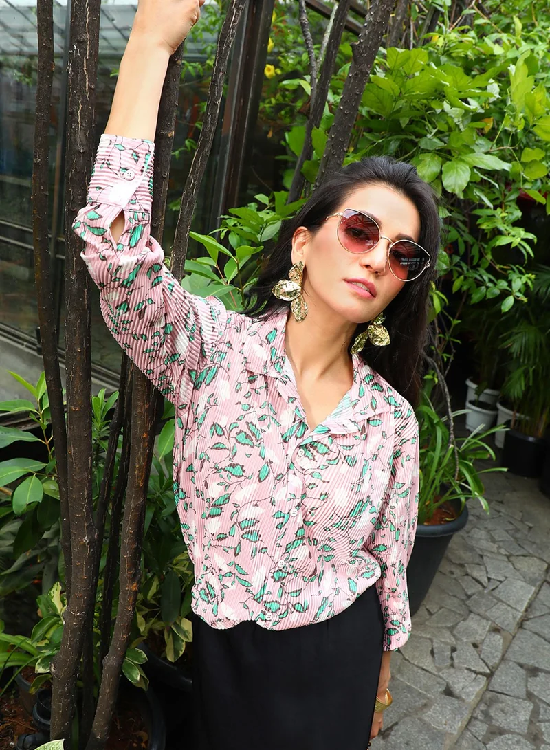 بينيا كولادا Women's Blush Pink Foliage Pleat Shirt