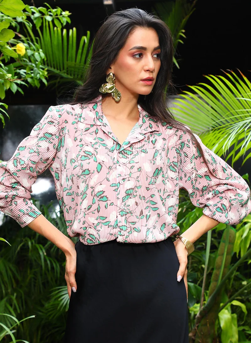 Pinacolada Women's Blush Pink Foliage Pleat Shirt Women's Blush Pink Foliage Pleat Shirt  | Best Price UAE