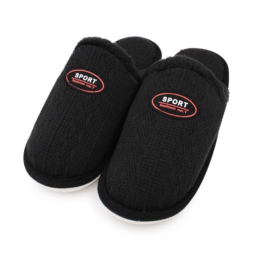 VRITRAZ Men’s Black Winter Plush Slippers | Soft Fur Lined Warm Indoor Slides | Comfortable Anti-Slip Home Footwear for Men | Cozy House Shoes (Black, Size 7) - Image 1