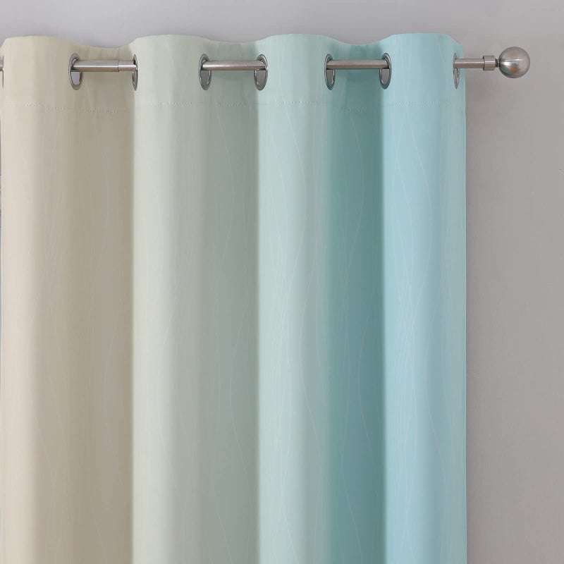 Estelar Textiler Full Room Darkening Gradient Blackout Curtains 72 Inch Length 2 Panels Set  Ombre Aqua and Beige Thermal Insulated Full Light Blocking Grommet Blackout Drapes for Bedroom  52Wx72L - Image 4