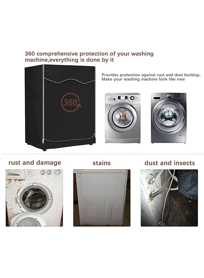 erorex Washer Dustproof Cover Front Load Washing Machine Dryer Protector Sunscreen Waterproof Cover Washer Cover Dust Proof Dryer Cover Suitable For Most Washers And Dryers Black  - Image 3