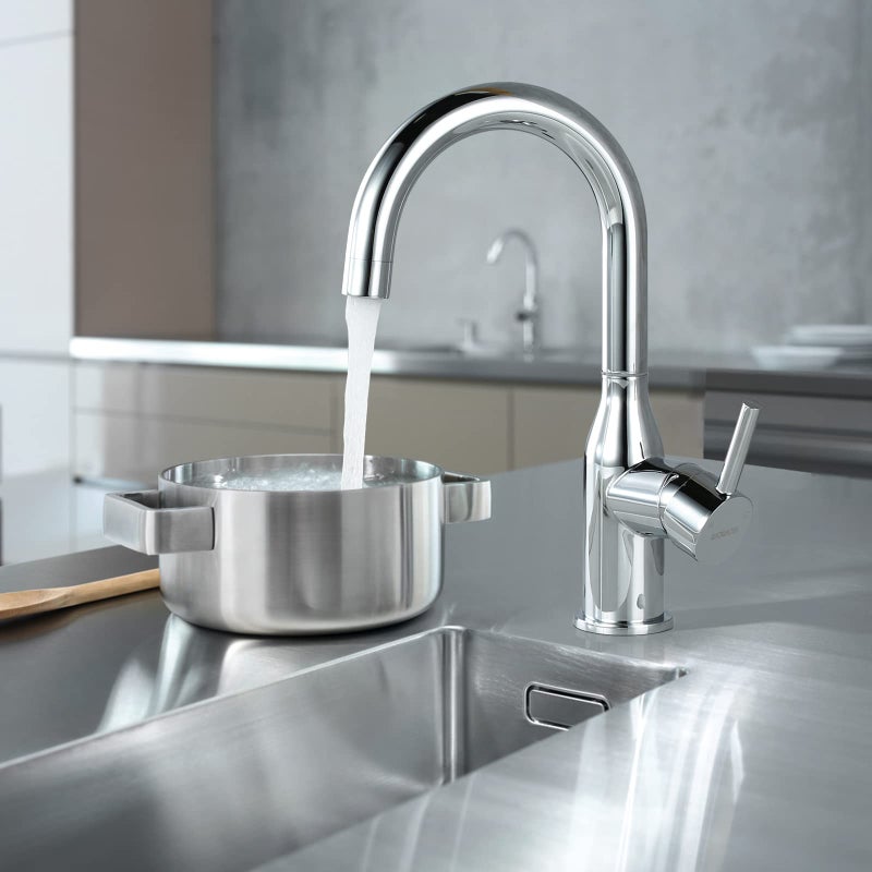 WOWOW Bar Sink Faucet Chrome Modern Single Handle Bar Faucet 1 Hole Small Kitchen Sink Faucet 360 Swivel RV Sink Faucets Mini Bar Tap with Water Supply Hoses - Image 2