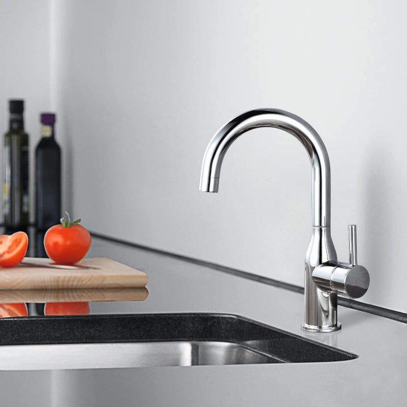 WOWOW Bar Sink Faucet Chrome Modern Single Handle Bar Faucet 1 Hole Small Kitchen Sink Faucet 360 Swivel RV Sink Faucets Mini Bar Tap with Water Supply Hoses - Image 3
