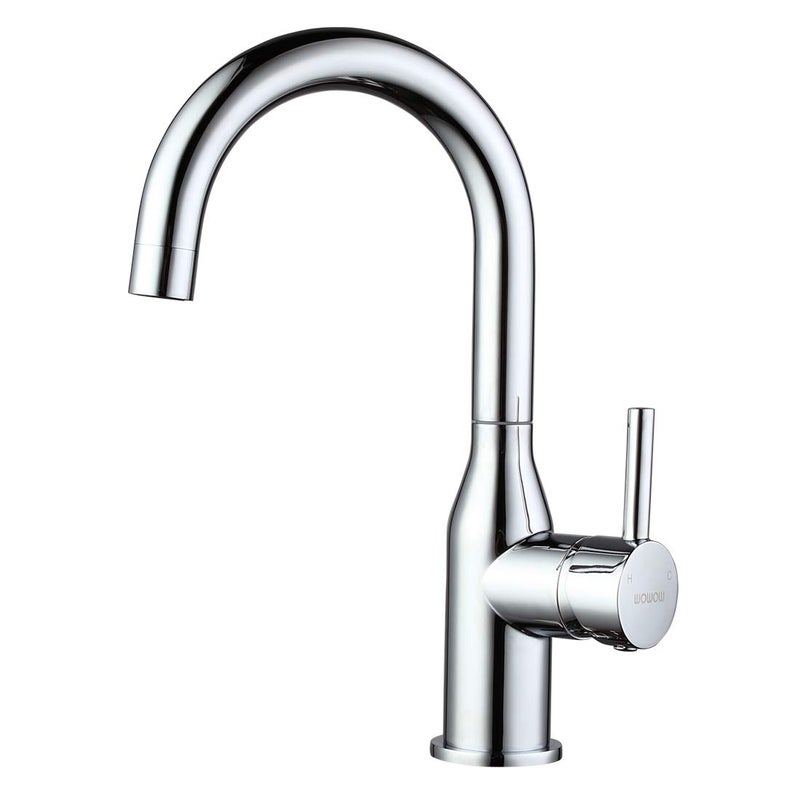 WOWOW Bar Sink Faucet Chrome Modern Single Handle Bar Faucet 1 Hole Small Kitchen Sink Faucet 360 Swivel RV Sink Faucets Mini Bar Tap with Water Supply Hoses - Image 1