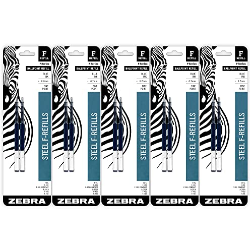 Zebra Pen F-Series Stainless Steel Ballpoint Refill, 10-Pack Blue Ink, 0.7mm Fine Point, Smooth Writing, Long-Lasting Ink Flow (50071) - Image 1