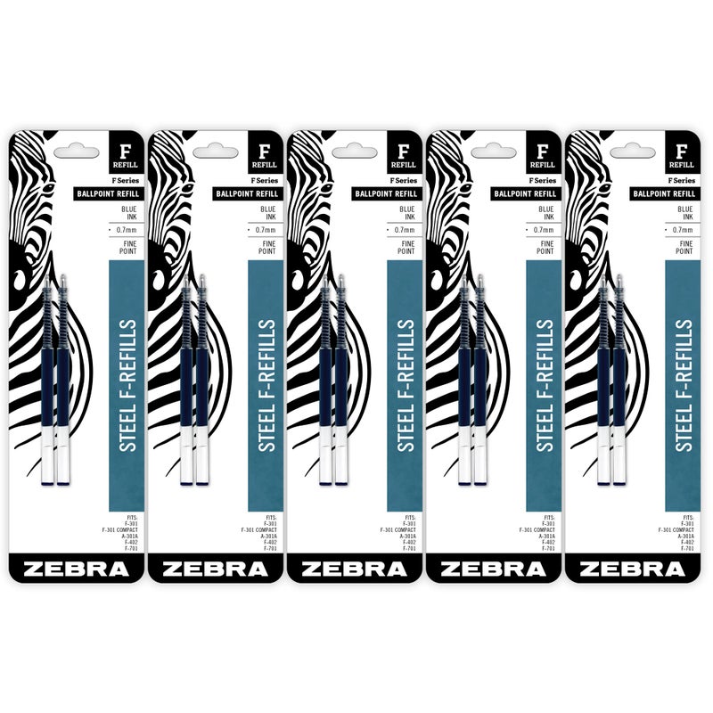 Zebra Pen F-Series Stainless Steel Ballpoint Refill, 10-Pack Blue Ink, 0.7mm Fine Point, Smooth Writing, Long-Lasting Ink Flow (50071) - Image 4