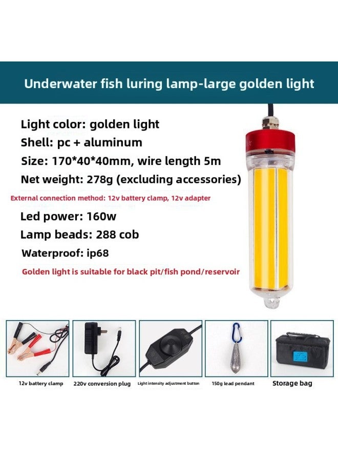 Underwater Lure Fish Lamp Poly Waterproof Sea Fishing Yellow Light Green Light White Light Hairtail Fishing Lamp Night Boat Fishing Raft Fishing Lamp-Color:Underwater Fish Luring Lamp Large Yellow Light COB-12v Can Be Connected To A Power Supply Or Battery  - Image 1