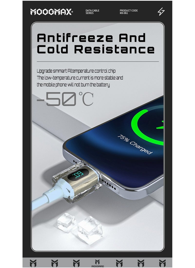 MOOGMAX - Type-C to Type-C Cable made of soft and strong silicon and digital display of charging watt Supports fast charging PD until 60W, 1M length, Compatible with Iphone 15 series, Samsung  and Huawei phones - Image 1