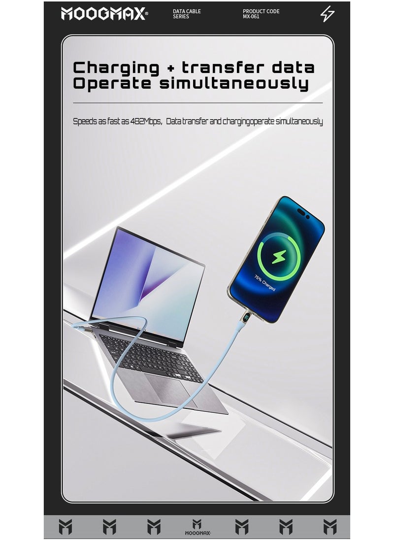 MOOGMAX - Type-C to Type-C Cable made of soft and strong silicon and digital display of charging watt Supports fast charging PD until 60W, 1M length, Compatible with Iphone 15 series, Samsung  and Huawei phones - Image 1