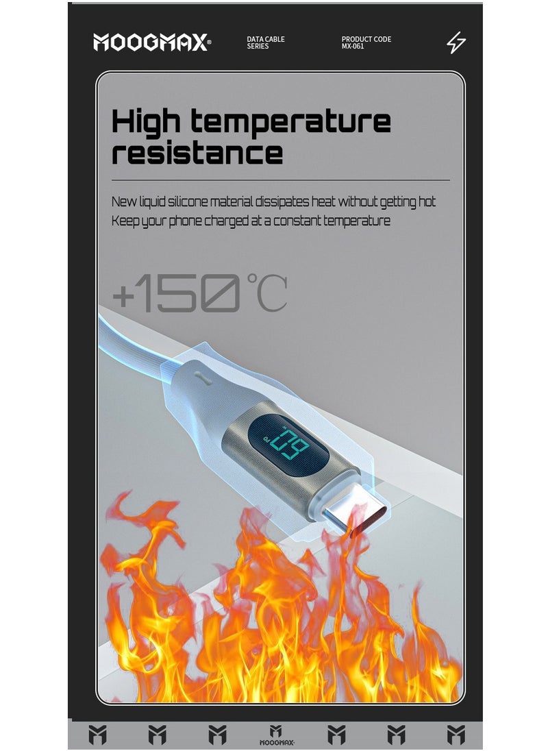 MOOGMAX - Type-C to Type-C Cable made of soft and strong silicon and digital display of charging watt Supports fast charging PD until 60W, 1M length, Compatible with Iphone 15 series, Samsung  and Huawei phones - Image 1