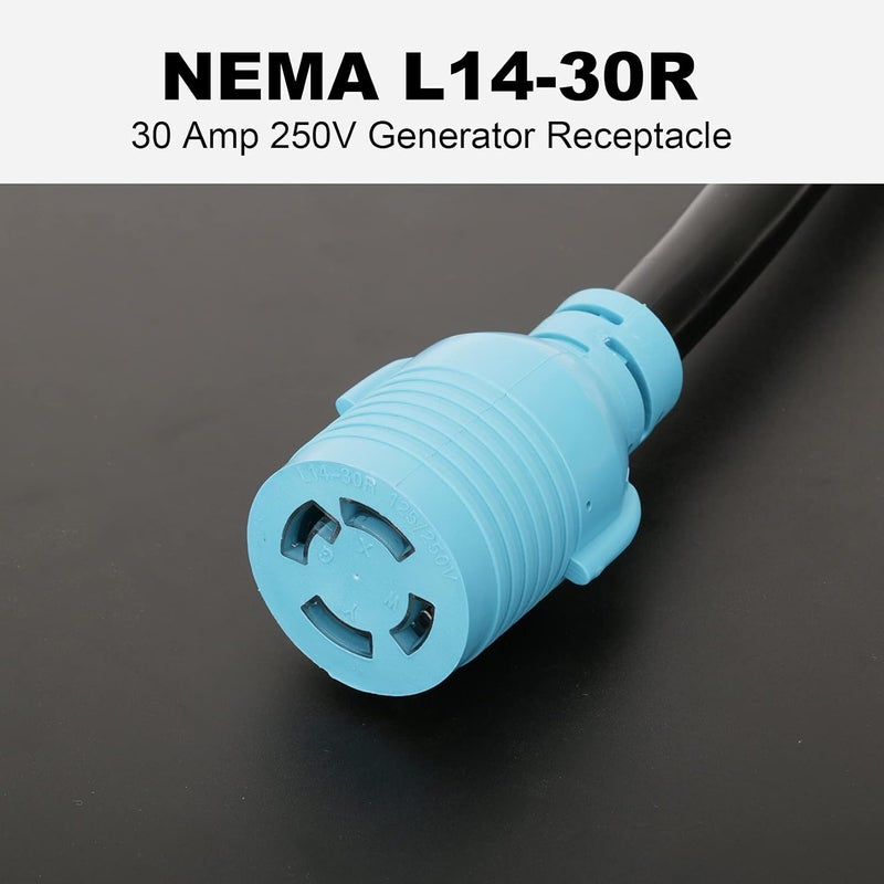 CircleCord NEMA L5-30P to L14-30R Adapter Cord, 4 to 3 Prong Generator Transfer Switch Adapter, 30 Amp Generator Twist Lock 3 to 4 Prong House Inlet Box, STW 10 AWG Blue - Image 3