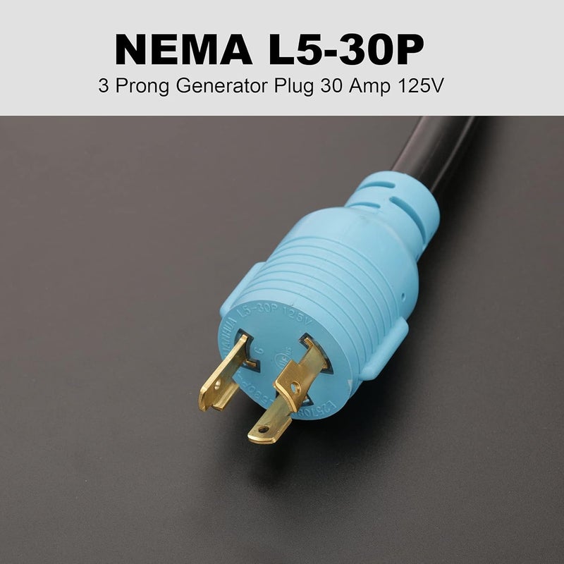 CircleCord NEMA L5-30P to L14-30R Adapter Cord, 4 to 3 Prong Generator Transfer Switch Adapter, 30 Amp Generator Twist Lock 3 to 4 Prong House Inlet Box, STW 10 AWG Blue - Image 4
