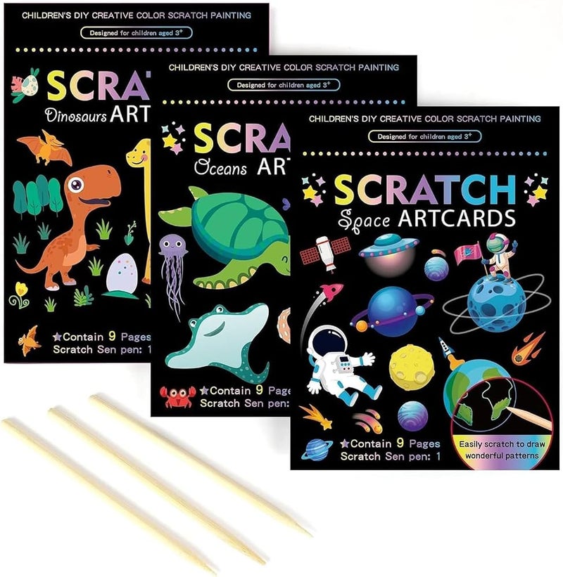 Joyzzz Scratch Art for Kids, Magic Drawing Book with 3 Scratch Pens and Colorful Paper, Fun Educational Art Activity for Children Ages 4-8, Creative DIY Craft Kit for Birthday Parties - Image 1