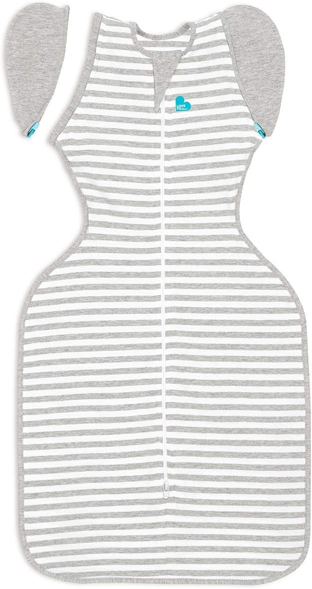 LOVE TO dream حب أن تحلم كيس الانتقال سوادل أب، سحاب مزدوج، كيس نوم للأطفال بدون أذرع مع أجنحة قابلة للفك، قطن ناعم مرن، صحي للورك، يحافظ على درجة حرارة مثالية، (6-9 أشهر)، رمادي - Image 1