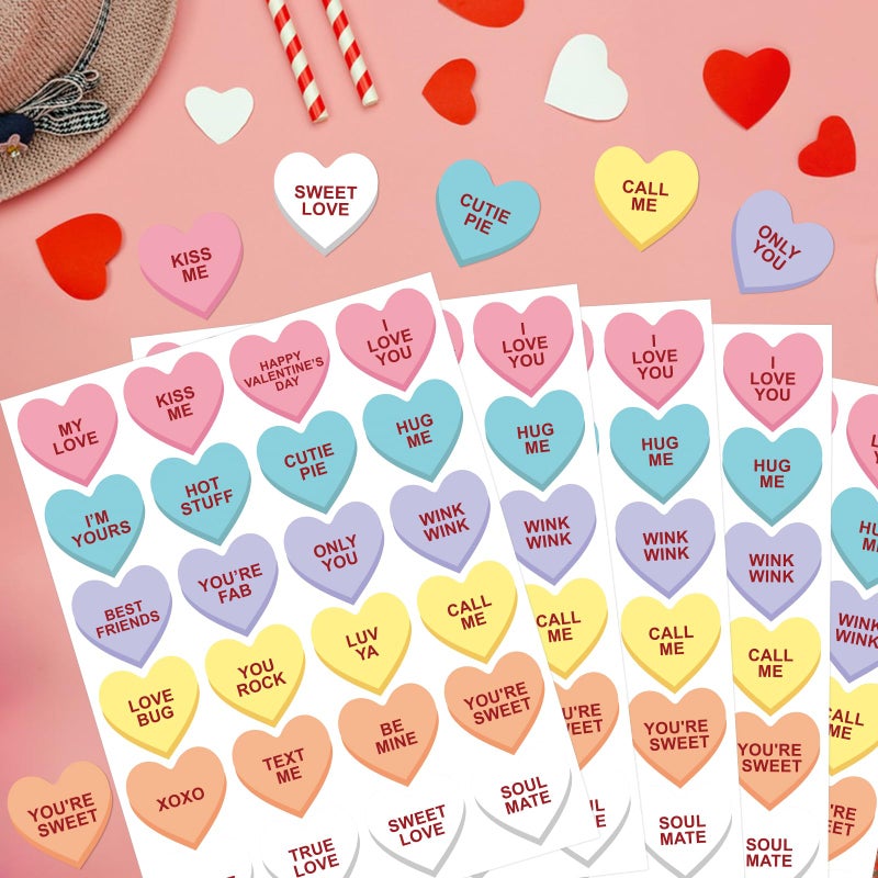 Anwyll Valentines Day Candy Heart Stickers Happy Valentines Day Conversation Heart Stickers 480Pcs 1.5Inch Colorful I Love You Sticker Self Adhesive Sweet Love Sticker for Envelope Seal Card Gift - Image 4