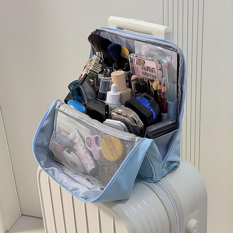 Compact Vertical Cosmetic Case in PU Leather with Spacious Interior Toiletry Bag for Efficient Space Saving Multilayer Pu Bag - Image 2