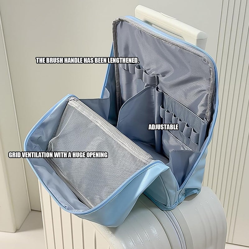 Compact Vertical Cosmetic Case in PU Leather with Spacious Interior Toiletry Bag for Efficient Space Saving Multilayer Pu Bag - Image 4