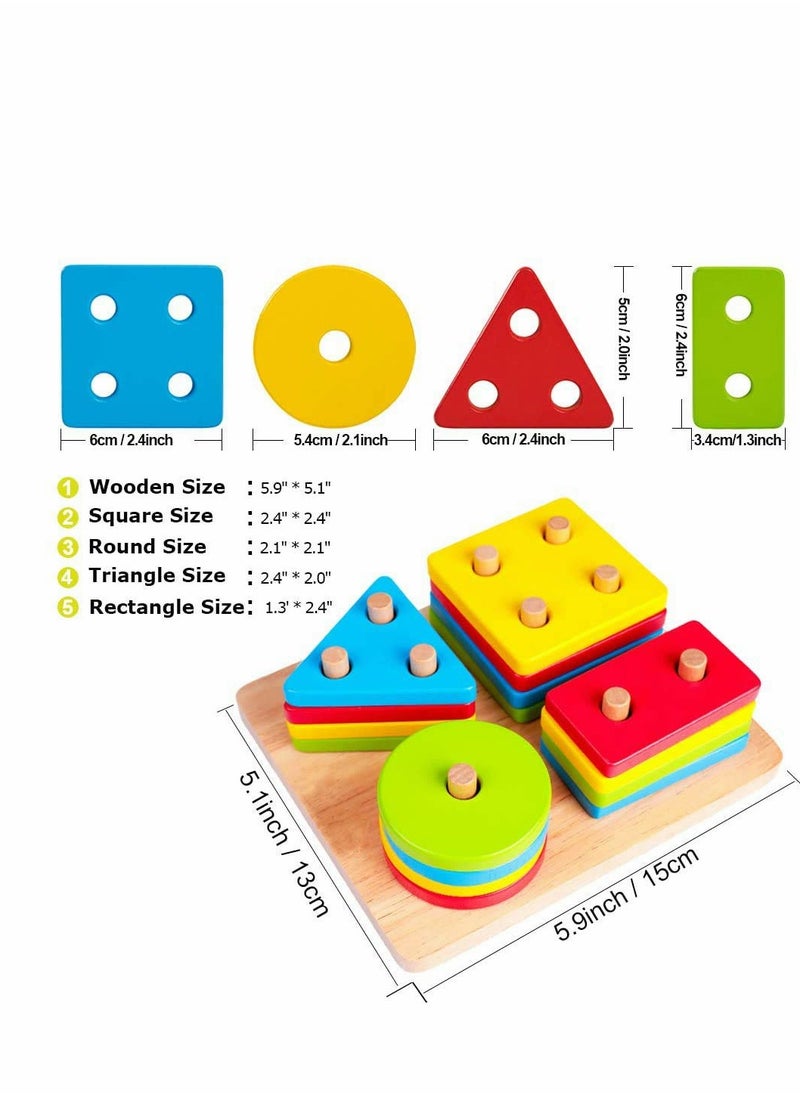 Generic - Wooden Sorting & Stacking Toy, Preschool Toddlers Educational Shape Color Recognition Puzzle Stacker, Early Childhood Development Puzzle Toys for 1 2 3 4+ Years Old Boys Girls (4 Shapes) - Image 1