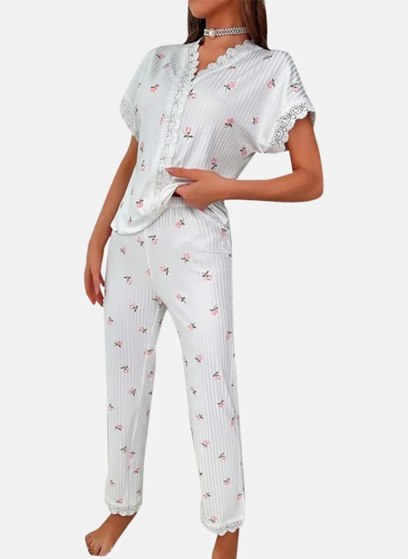 يونيكي White Printed Pyjamas & Top