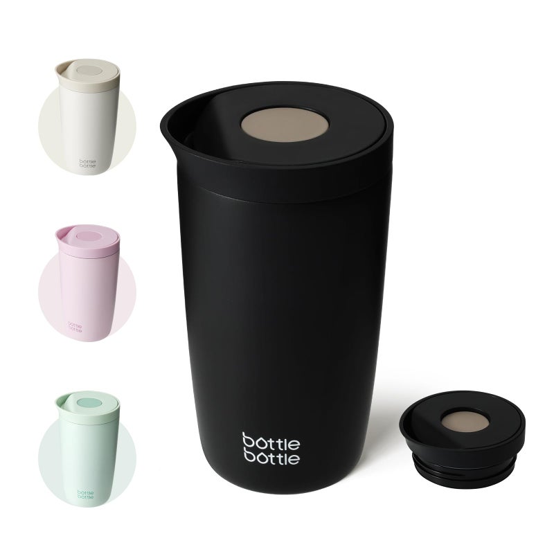 Bottle Bottle Insulated Travel Mug 350ml Stainless Steel Office Coffee Cup with Push Button Lid Keeps Cold and Hot for 8 Hours Black