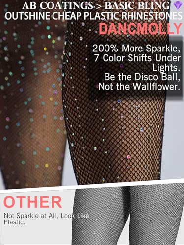 DancMolly Sparkly Rhinestone Fishnet Stockings for Women, Ultra Strong No Snag Fish Net Tights Sexy Rave Party Concert Outfit, 1 Pair Nude Small Hole M-XL - Image 2