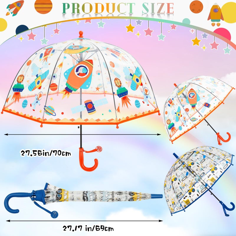 Fabbay 2 Pcs Umbrella Easter Basket Kids Clear Bubble Umbrellas Unicorn with Easy Grip Curved Handle Transparent Umbrella(Planet, Dozer) - Image 3