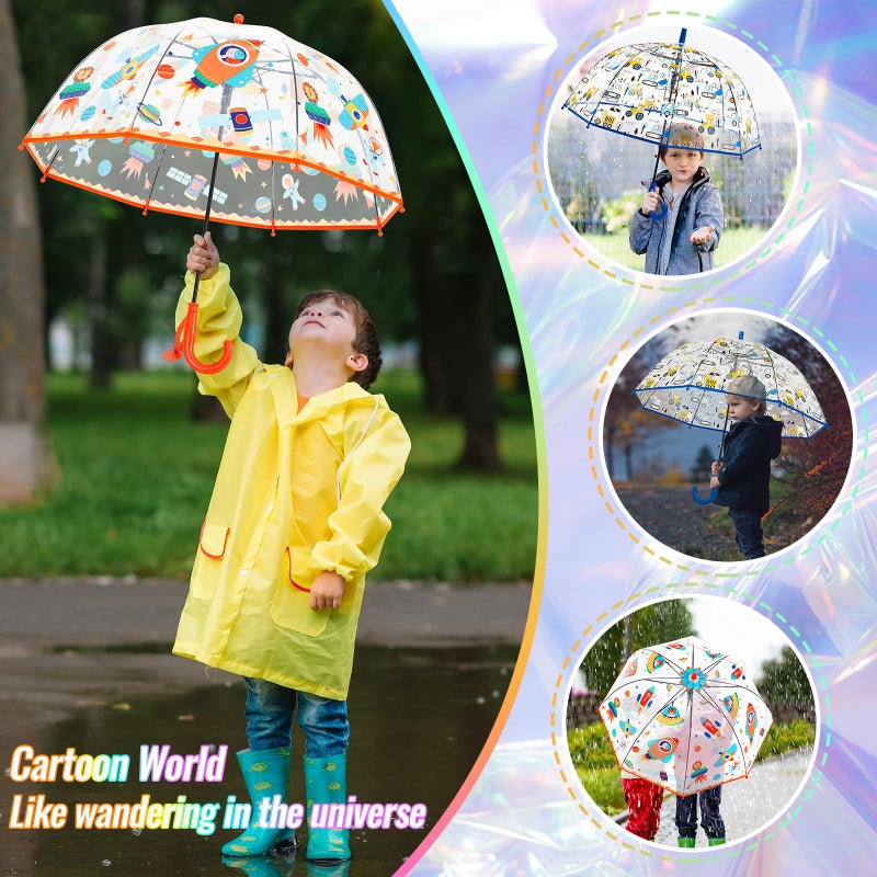 Fabbay 2 Pcs Umbrella Easter Basket Kids Clear Bubble Umbrellas Unicorn with Easy Grip Curved Handle Transparent Umbrella(Planet, Dozer) - Image 5