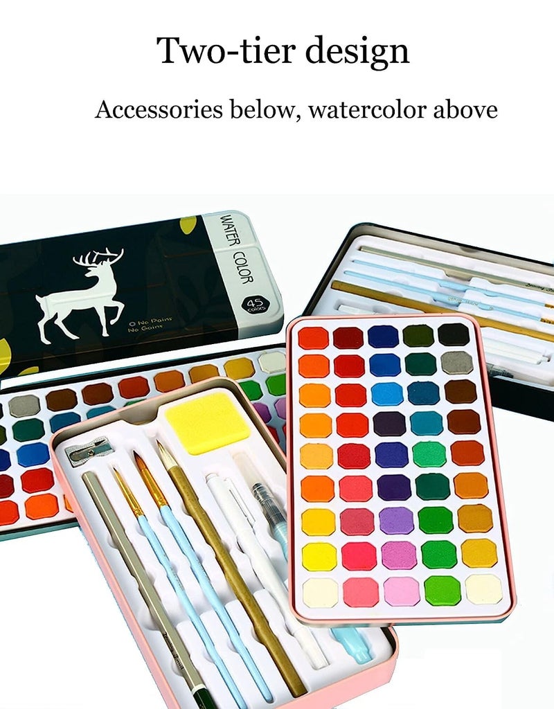 53 Arts 53ARTS 5 Colors Solid Watercolor Paint Set Metal Box Painting Pigment With Water Brush for Beginner Drawing Watercolor Paper Supplies - Image 2