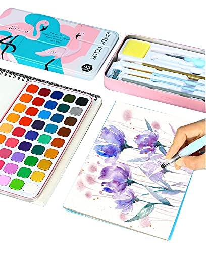 53 Arts 53ARTS 5 Colors Solid Watercolor Paint Set Metal Box Painting Pigment With Water Brush for Beginner Drawing Watercolor Paper Supplies - Image 5