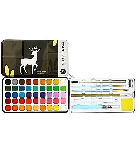 53 Arts 53ARTS 5 Colors Solid Watercolor Paint Set Metal Box Painting Pigment With Water Brush for Beginner Drawing Watercolor Paper Supplies - Image 1