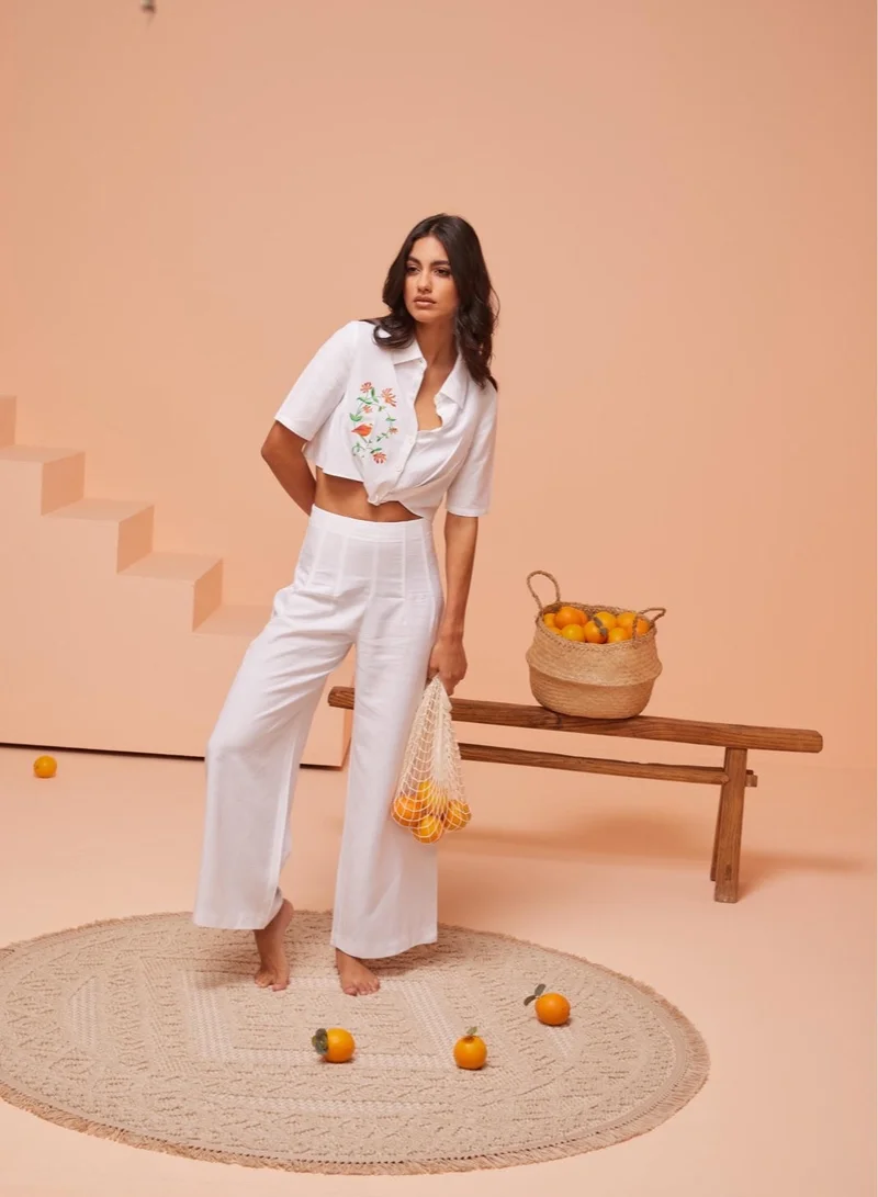 أشيتا فرنانديز Wide-Leg Ankle Pants with Natural Banded Waist &amp; Front Pleats