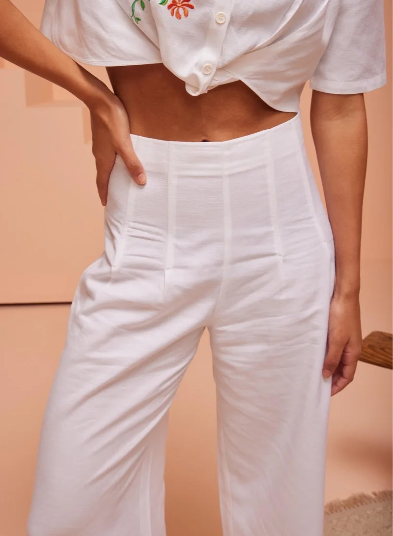 أشيتا فرنانديز Wide-Leg Ankle Pants with Natural Banded Waist &amp; Front Pleats