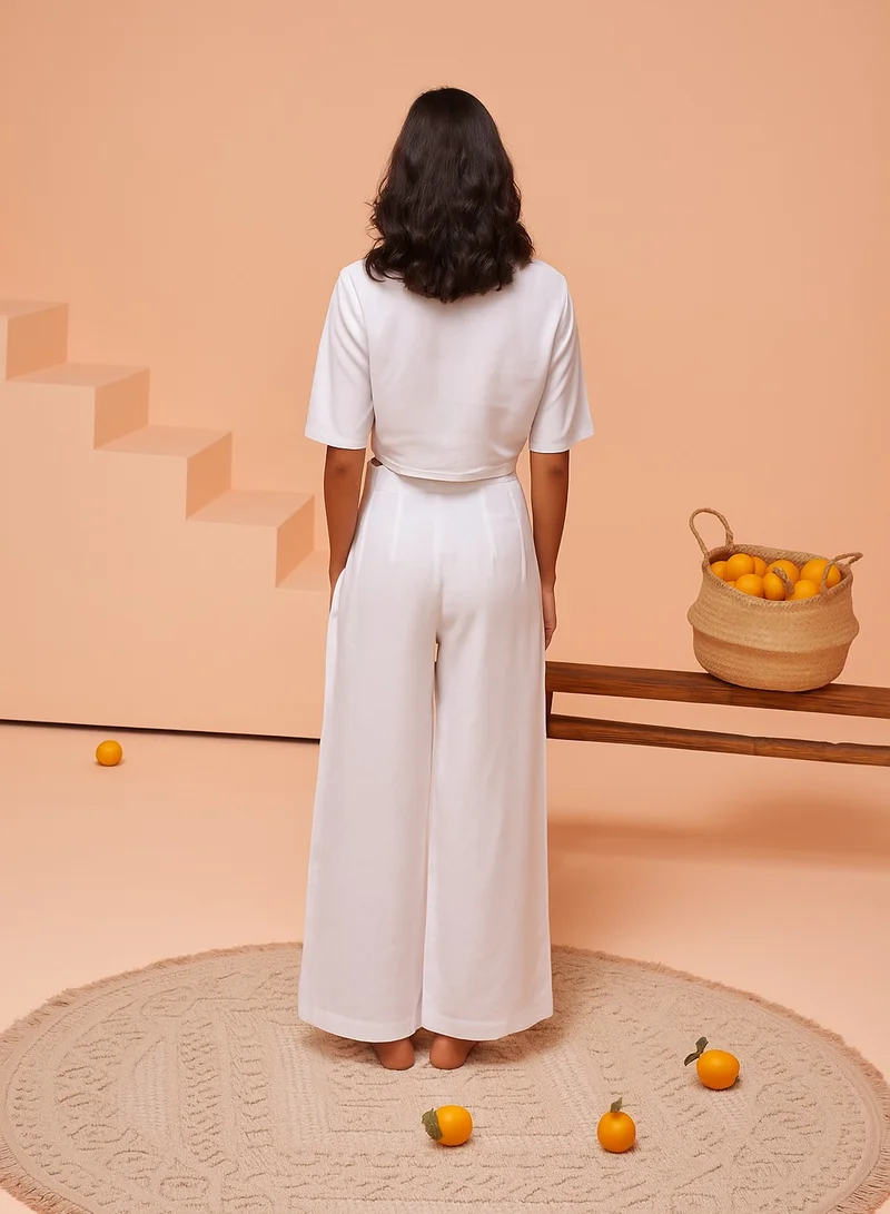 أشيتا فرنانديز Wide-Leg Ankle Pants with Natural Banded Waist &amp; Front Pleats