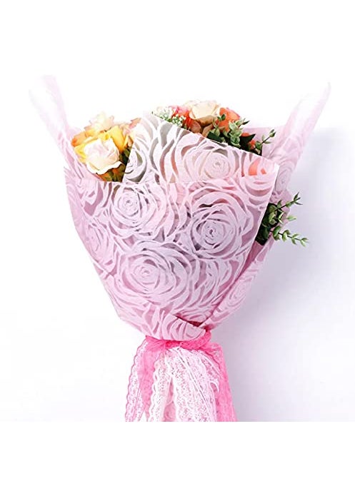 3A FEATURETAIL 3A Featuretail Embossed Non Woven Tissue Papers for Bouquet Paper Craft Pom Pom Flowers Making and Bouquet Wrapping 19InchX12Ft Roll Roses Design Embossed Light Pink 1 Roll  - Image 3